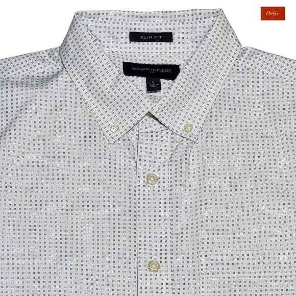 Banana Republic Short Sleeve Slim Fit Button Down Shirt Sz L(ID139) - Picture 2 of 5